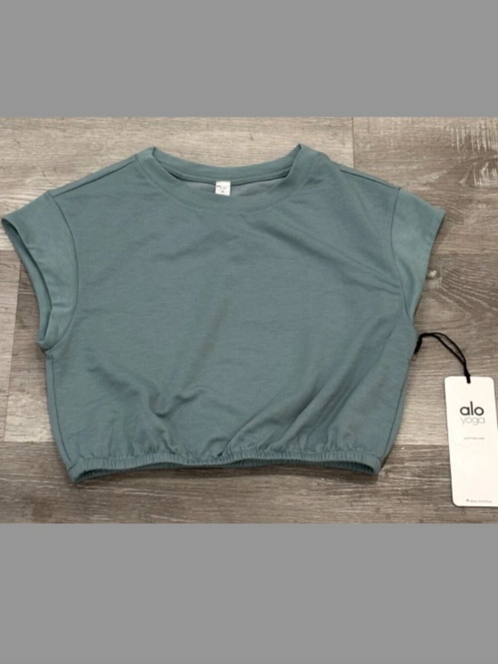 Alo Yoga Softsculpt Capped Out Crop Short Sleeve Top Soft Seagrass Womens S NWT
